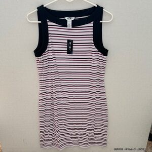 White House Black Market Black, Pink and White Striped Tank Dress